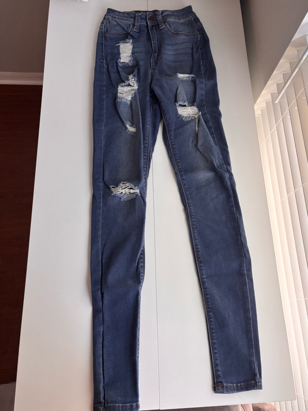 Fashion Nova Women's Ripped Skinny Jeans - Blue Wash